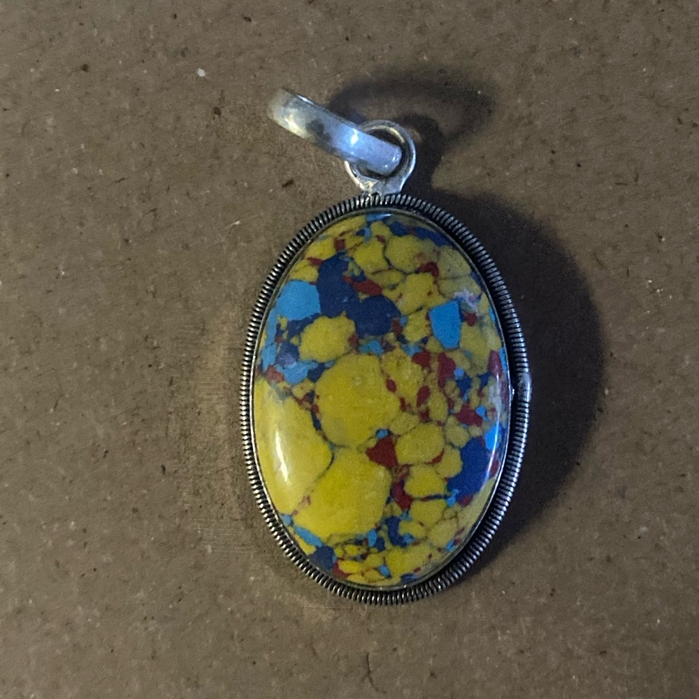 Yellow Mosaic Jasper Pendant Handmade in India